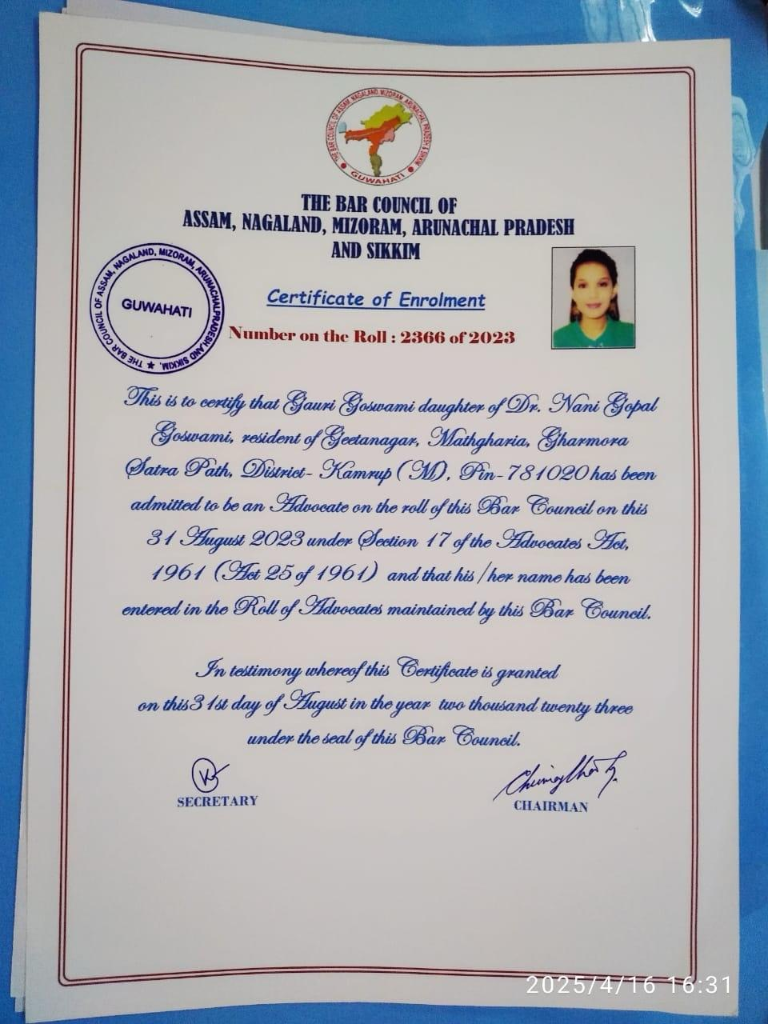 Certificate of Enrolment — Advocate