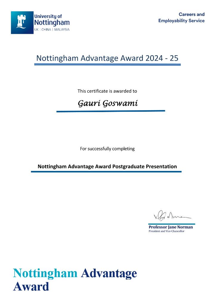 Nottingham Advantage Award Certificate 2024-25
